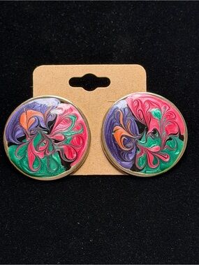 Vintage Impulse Enamel Swirl Disc Earrings in Vibrant Colors